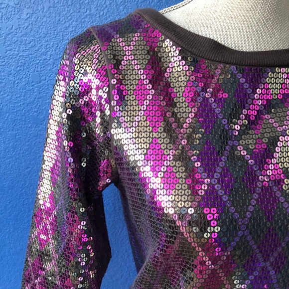 Express Purple Silver Sequin Sweatshirt Top Shirt - Picture 6 of 8